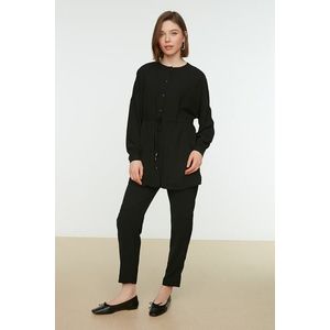 Trendyol Tie Waist Shirt-Pants Black Woven Suit obraz