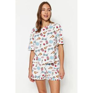 Trendyol Multicolored 100% Cotton Printed Detailed T-shirt-Shorts Knitted Pajama Set obraz