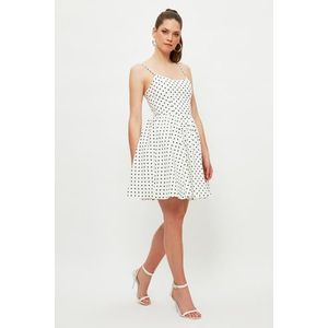 Trendyol White Polka Dot Skater/Belt Opening Mini Lined Woven Dress obraz