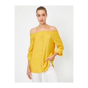 Dámská žlutá košile Koton s knoflíky a odhalenými rameny obraz