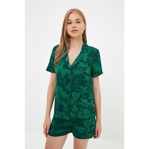 Trendyol Green Print Detailed Viscose Shirt-Shorts Pajamas Set obraz