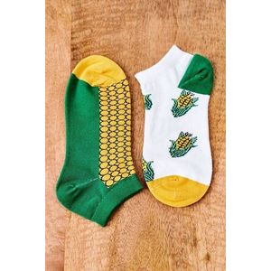 Nepárové Ponožky S Kukuřicí Bílé-Zelené obraz