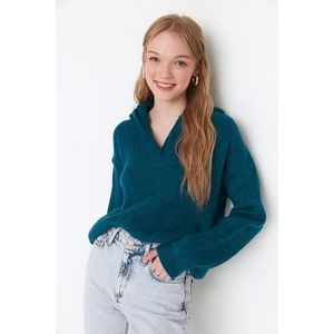 Trendyol Green Soft Textured Hoodie Knitwear Sweater obraz