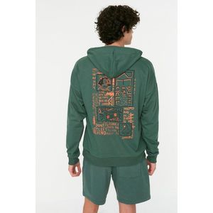 Trendyol Men's Green Oversize/Wide-Fit Hooded Printed Back Sweatshirt obraz