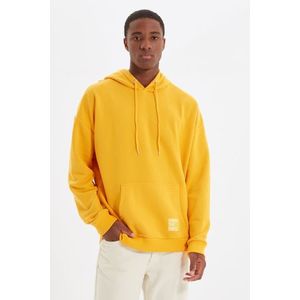 Trendyol Basic Yellow Oversize/Wide-Fit Hooded Labeled Fleece Inner Sweatshirt obraz