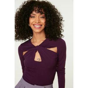 Trendyol Damson Cut Out and Gathered Detail Fitted/Fitted Elastic Snaps Knitted Bodysuit obraz