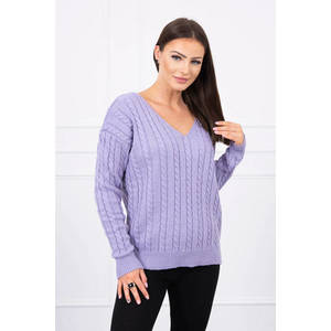 Pletený svetr s výstřihem do V fialové barvy obraz