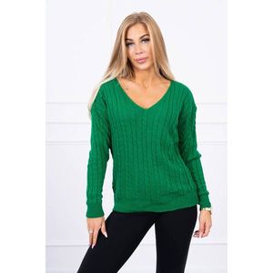 Pletený svetr s výstřihem do V světle zelené barvy obraz