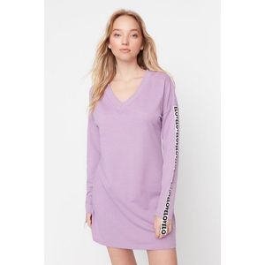 Trendyol Lilac Stripe Detailed V-Neck Knitted Dress obraz