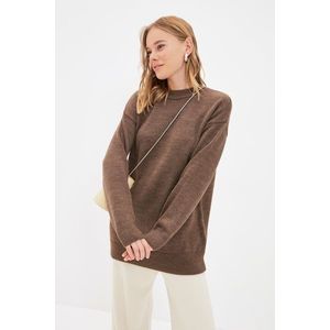 Trendyol hnědý pletený svetr s vysokým výstřihem obraz