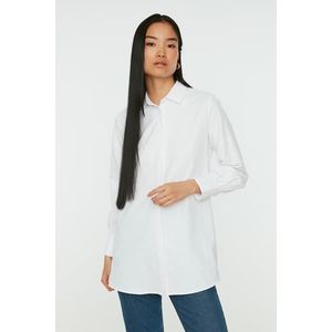 Trendyol White Woven Cotton Shirt with Hidden Pocket obraz