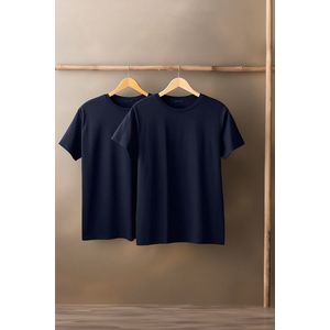 Trendyol Navy Blue Basic Slim Fit 100% Cotton 2-Pack Crew Neck Short Sleeve T-Shirt obraz