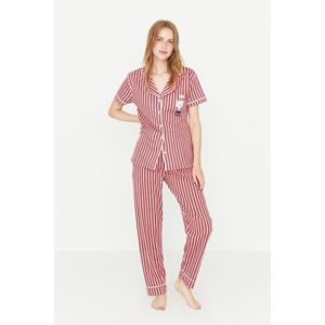 Trendyol Pink Cotton Striped Animal Printed Shirt-Pants Knitted Pajama Set obraz