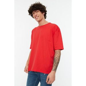 Trendyol Red Basic 100% Cotton Crew Neck Oversize/Wide Fit Short Sleeve T-Shirt obraz