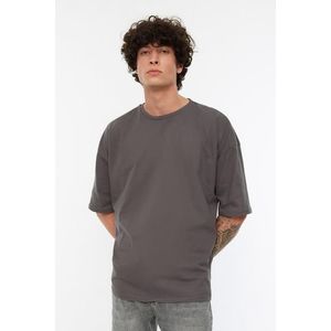 Trendyol Anthracite Basic 100% bavlna oversize/široký střih krátký rukáv tričko obraz