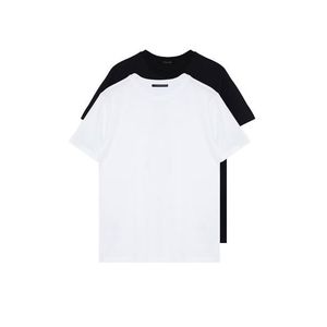 Trendyol černo-bílá pánské basic slim fit 100% bavlna 2-balení tričko s krátkým rukávem s výstřihem obraz