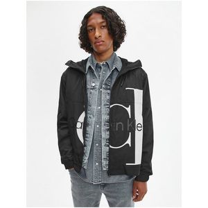 Černá pánská vzorovaná lehká bunda s kapucí Calvin Klein Jeans obraz