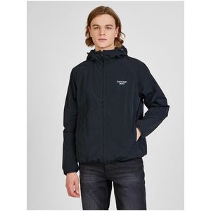 Černá pánská vzorovaná lehká bunda s kapucí Calvin Klein Jeans - Pánské obraz