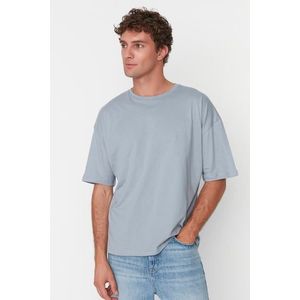 Trendyol šedá Základní tričko s krátkým rukávem ze 100% bavlny Tričko s krátkým rukávem a výstřihem obraz