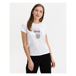 Bílé dámské vzorované tričko KARL LAGERFELD - Dámské obraz
