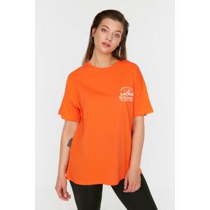 Trendyol Curve Orange Printed Knitted T-Shirt obraz