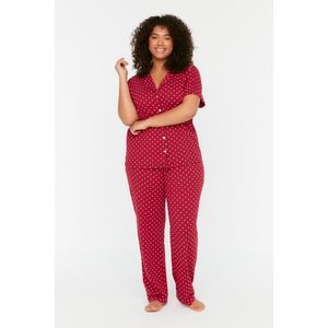 Trendyol Curve Claret Red Printed Knitted Buttons Pajamas Set obraz