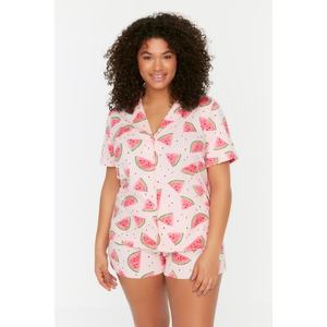 Trendyol Curve Powder Printed Knitted Buttons Pajamas Set obraz