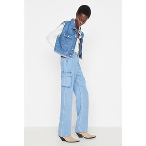 Trendyol Blue High Waist Wide Leg Jeans with Cargo Pocket obraz
