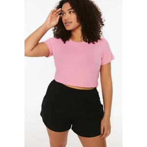 Trendyol Curve Pale Pink Crop Crew Neck Knitted T-Shirt obraz