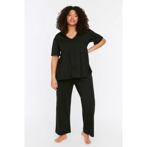 Trendyol Curve Black V-Neck Knitted Pajamas Set obraz