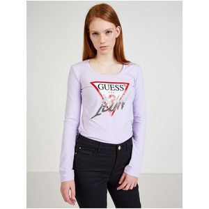 Světle fialové dámské tričko s potiskem Guess - Dámské obraz
