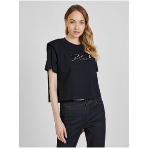 Černé dámské tričko s ramenními vycpávkami KARL LAGERFELD - Dámské obraz