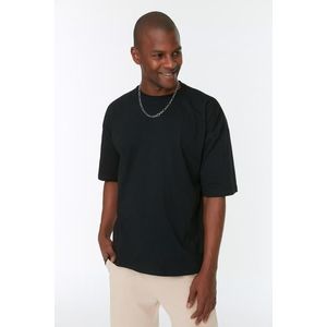 Pánské černé oversize/široké tričko Basic ze 100% bavlny Trendyol obraz
