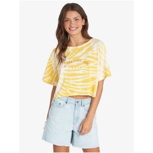 Bílo-žluté dámské vzorované cropped tričko Roxy Aloha - Dámské obraz
