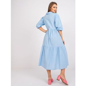 Bavlněné midi šaty RUE PARIS světle modré barvy s volánem obraz