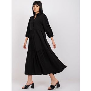 Černé rozevláté šaty s bavlněným volánkem RUE PARIS obraz
