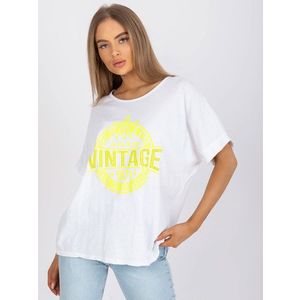 Bílé a žluté dámské tričko s aplikací a potiskem obraz