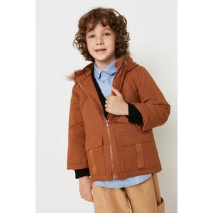 Trendyol chlapec chlapec hnědý kabát s kapucí obraz