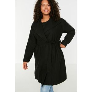 Trendyol Curve Black Belted Wide Collar Oversize Cashmere Coat obraz