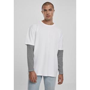 Oversized Double Layer Striped LS Tee White obraz