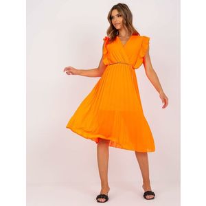Fluo oranžové vzdušné midi šaty se záhyby obraz