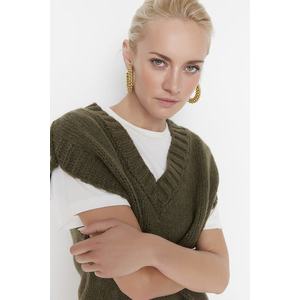 Trendyol Khaki Crop Měkký texturovaný pletený svetr s barevným blokem obraz