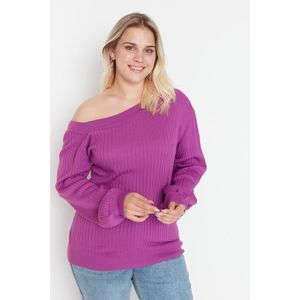 Trendyol Curve fialový pletený svetr s kulatým výstřihem obraz