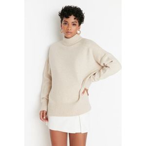 Trendyol Stone Wide Fit Měkký texturovaný pletený svetr s vysokým výstřihem obraz