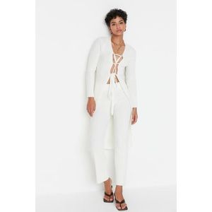 Trendyol Ecru Laceing Detailní Kalhoty-Cardigan Pletené Oblečení Top-Upper Set obraz