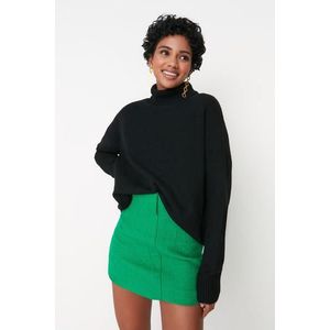 Trendyol černý široký střih měkký texturovaný pletený svetr s vysokým výstřihem obraz