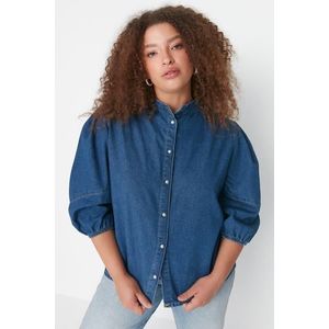 Trendyol Curve námořnická modrá džínová košile s rukávy ve tvaru melounu obraz
