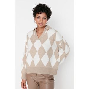 Trendyol Beige Oversize měkký texturovaný vzorovaný pletený svetr obraz