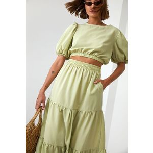 Dámská letní setová halenka se sukní ve světlé khaki barvě obraz