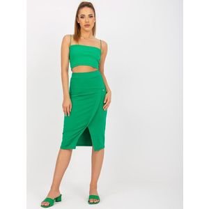 Základní zelená tužková sukně s rozparkem obraz